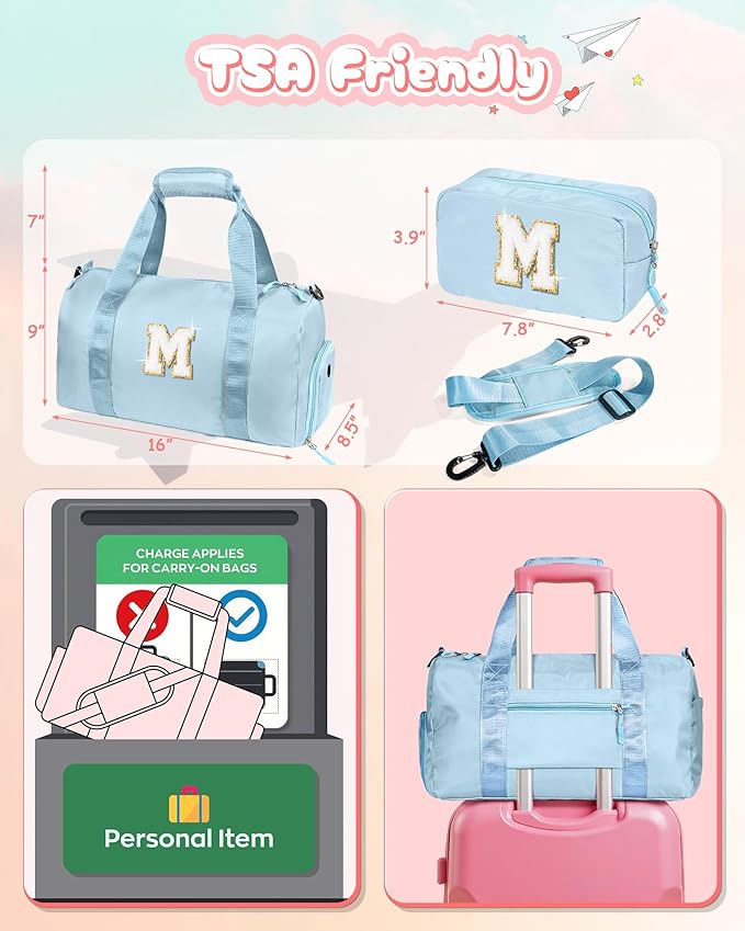 Birthday Gift for Granddaughter-Girl Gym Bag with Shoe Compartment, Kid Personalized Weekender Overnight Bags, Initial Travel Tote with Makeup Pouch, Christmas Gifts for Girls (Letter Z)