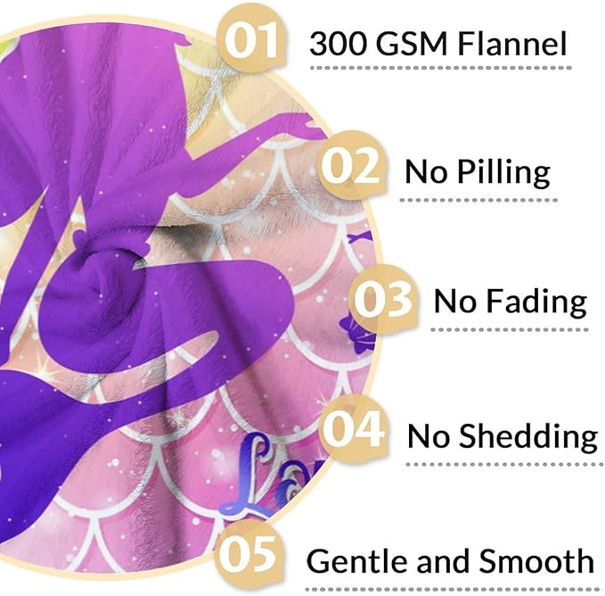 Personalized Mermaid Blanket with Name - Soft, Fuzzy & Warm - 60"x80" Twin Size Blanket for Bed, Couch & Living Room - Colorful Cute Throw Gifts for Girls