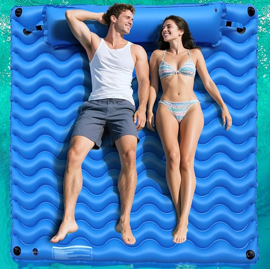 2-Person Inflatable Pool Float Adult, 71'' x 71'' Large Pool Lounger Float River Tube with Headrest, Adult Heavy Duty Pool Floats Mat for Swimming Pool, Raft for Pool Party, Lake, Beach, River