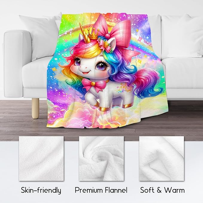 Girls Blanket, Unicorn Blanket for Girls, Unicorn Gifts for Kids, Toddler Throw with Rainbow, Cute Flannel Throw for Daughter, 50"x60"