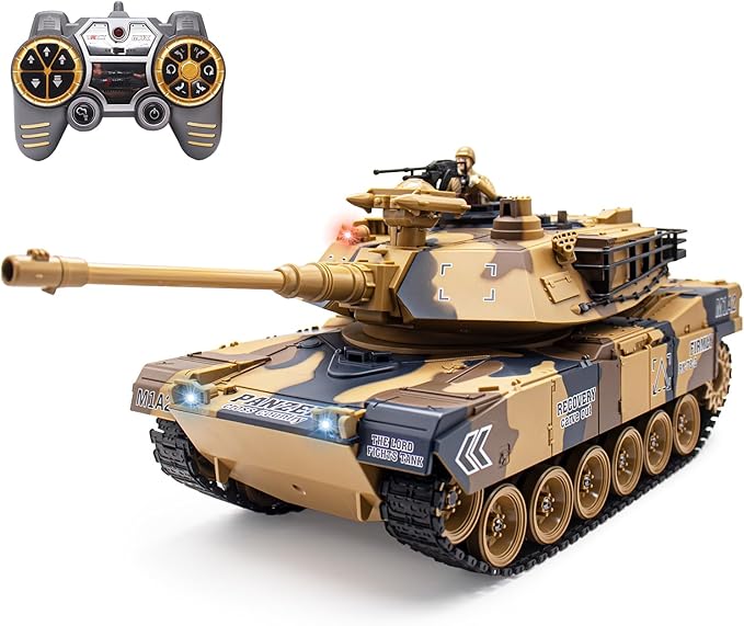 1:18 Scale Remote Control Army Tank - US M1A2 Battle RC Tank Model Toys for Adults - 15 Channel Full Function Military Toy with 360 Degree Rotating Turret Smoke Light Sound