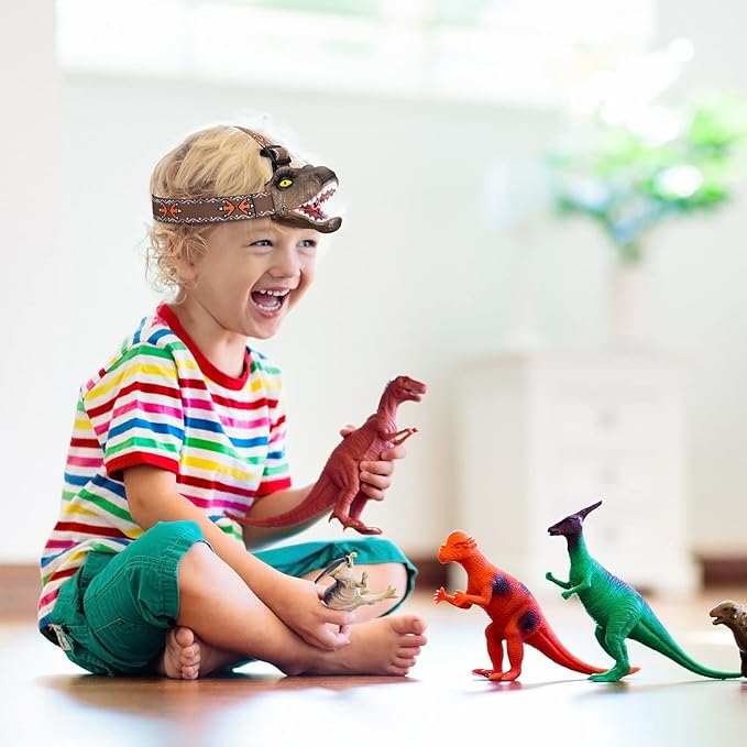 Dinosaur Kids Headlamp, T-Rex Dinosaur Led Headlamp Flashlight, Dinosaur Toy Headlamp Flashlight with 4 Lighting Mode for Boys, Girls’ Camping, Hiking, Reading and Party (Brown)