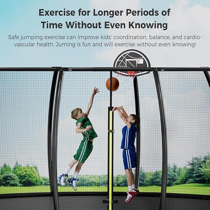 Tatub Large Trampolines Outdoor 10 12 14 15 16FT for Kids and Adults,Outdoor Recreational Pumpkin Trampolines with Curved Poles and Safety Enclosure Net, Basketball Hoop, Ladder