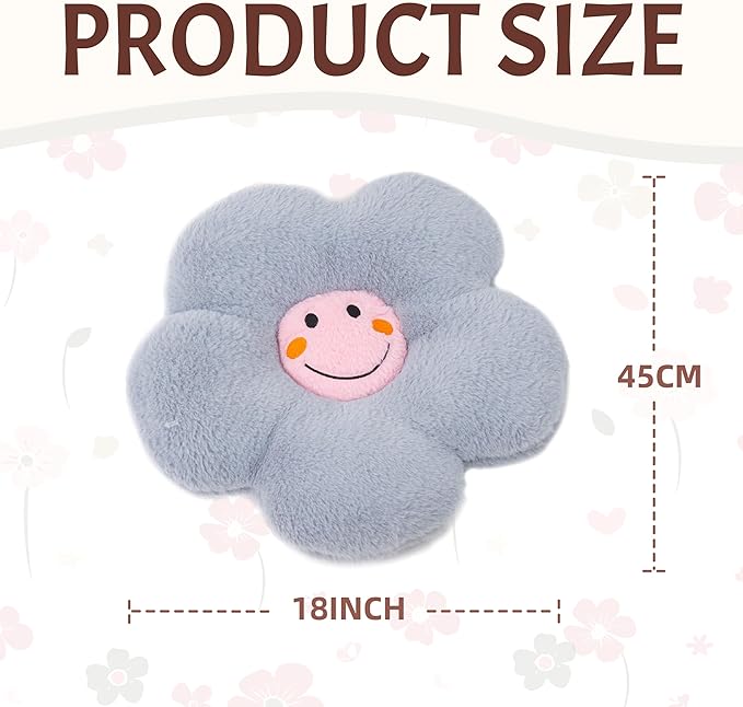 18” Blue Flower Pillow Flower Shaped Throw Pillow Colorful Smile Daisy Flower Pillows Seating Cushions for Adults Kids Throw Pillows Couch Decor