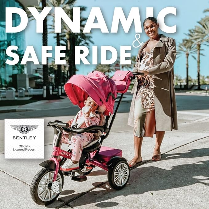 Bentley Trike, All Terrain Toddler Bike 6-in-1, Officially Licensed & Designed by Bentley Motors UK; Baby to Big Kid Tricycle is a Compelling Statement of Performance & Luxury, Fuschia Pink (6m-5y+)