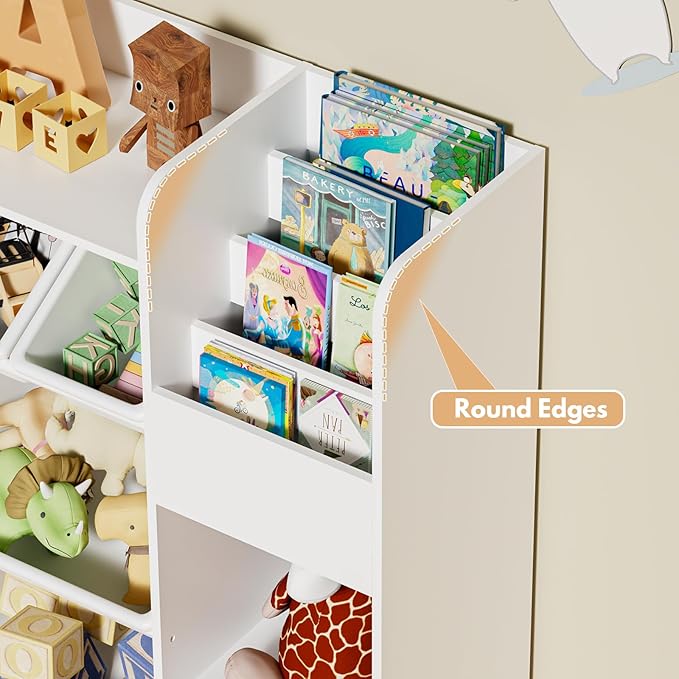 HOMMPA 55" W Kids Toy Storage Organizer with 2 Movable Drawer 4-Tier Bookshelf for Kids Children's Organizer Cabinet with 8 Toy Bins for Playrooms, Classroom and Nurseries,White