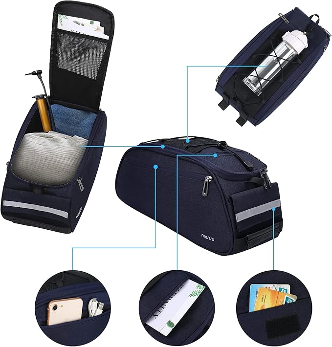 MOSISO Bike Rack Bag, Waterproof Bicycle Trunk Pannier Rear Seat Pouch Cycling Bike Carrier Backseat Storage Luggage Saddle Shoulder Bag