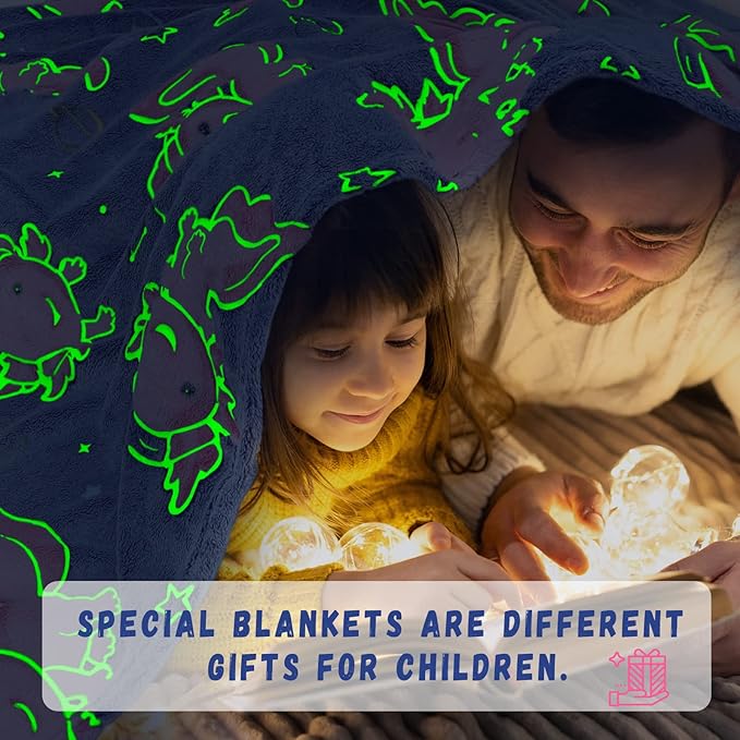 Axolotl Blanket Glow in The Dark for Girls - Pink Axolotl Gifts for Teens Girls, Salamander Soft Blankets Cute Cozy Plush Toys for Kids Boys, Lightweight Fleece Throws for Couch & Bed Decor 50x60inch
