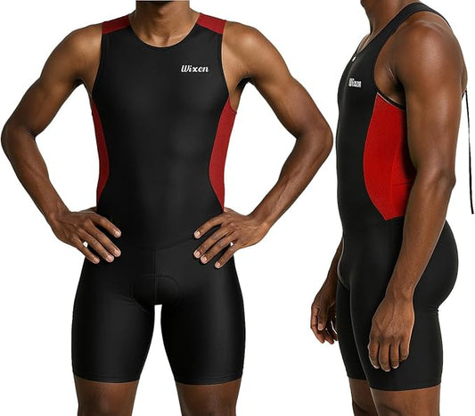 Wixen Men's Performance Triathlon Suit Sleeveless Tri Suit Padded Quick Dry Run Swim Bike