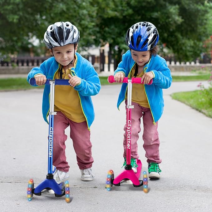 Kids Scooter, Children and Toddler 3 Wheel Kick Scooter for Boys & Girls Ages 2-5, LED Lighted Wheels and 3 Adjustable Height Handlebars, Lean-to-Steer
