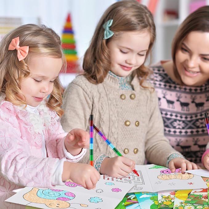 BenLouis 12 Insects Mini Coloring Books Kids with 12 Stacking Crayons Spring Bugs Party Favors Small Activity Books Bulk for Kids Butterfly Bee Party Gift Goodie Bag Stuffers