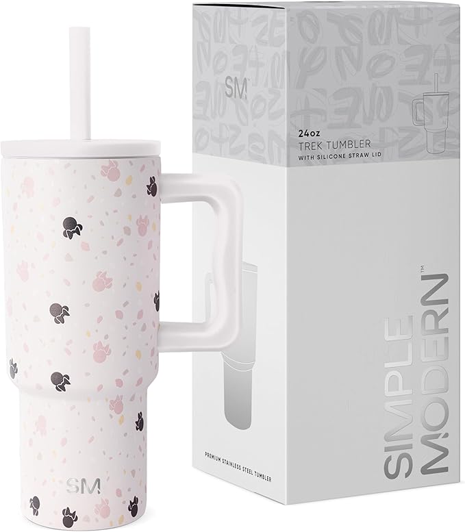 Simple Modern Disney Kids 24 oz Tumbler with Handle and Silicone Straw Lid | Spill Proof Leak Resistant | Reusable Stainless Steel Bottle | Kids Boys Girls | Trek Collection | Minnie Mouse on Terrazzo