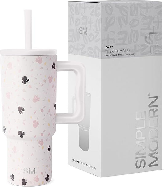 Simple Modern Disney Kids 24 oz Tumbler with Handle and Silicone Straw Lid | Spill Proof Leak Resistant | Reusable Stainless Steel Bottle | Kids Boys Girls | Trek Collection | Minnie Mouse on Terrazzo