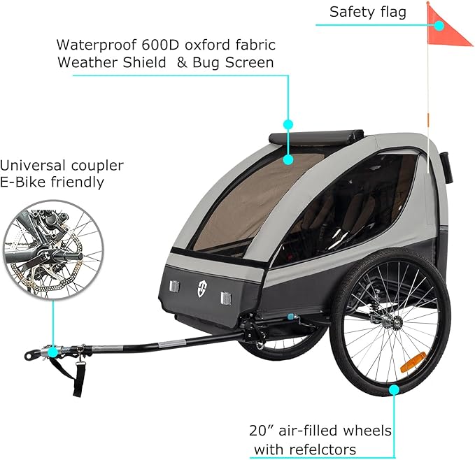 TIGGO VS Suspension Bike Trailer & Stroller 2 in 1 Double Seat for Toddlers, Kids, Child Bicycle Carrier Jogger