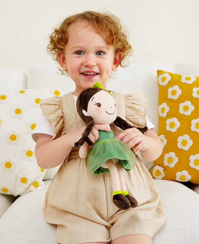 GAGAKU Soft Plush Baby Doll for Girls (12") - My First Baby Doll Gift for Girls, Toddlers & Infants, Machine Washable Rag Doll Toy - Forest Girl