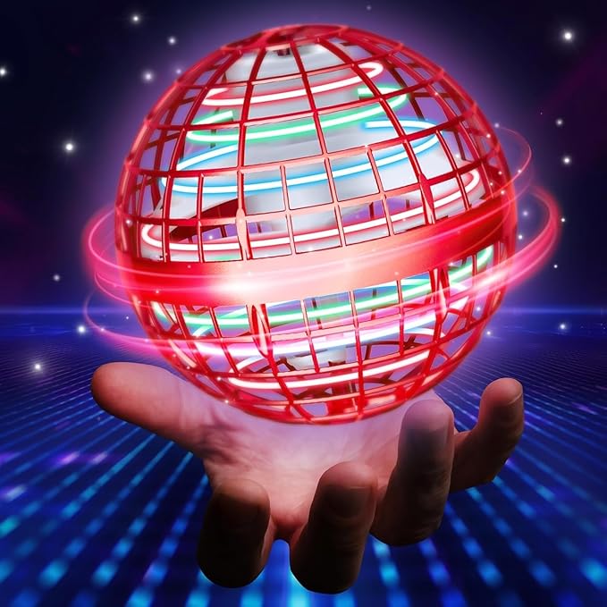 2025 Flying Orb Ball for Kids, Magical Galaxy Hover Cosmic Space Boomerang Rotating Floating Mini Hand Drone Stocking Stuffer Xmas Toys for Girls Boys Teen Age 6 7 8 9 10+ Red