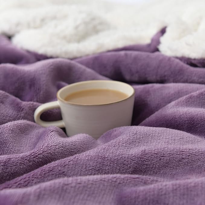 NANPIPER Flannel Blanket Reversible Sherpa Throw Blanket Super Soft Fuzzy Plush Microfiber (50"x60" Cassis Purple)