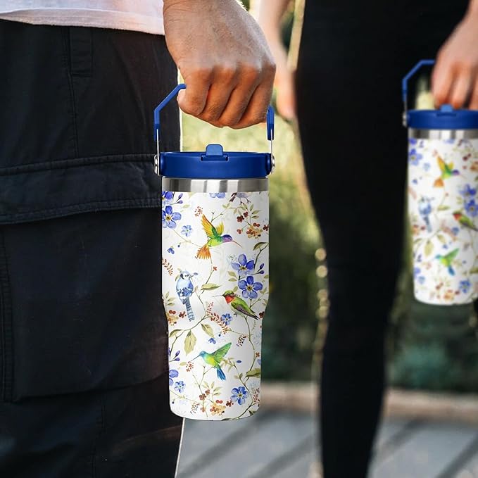 30 oz Hummingbird Flip Tumbler with Handle Lid and Straw,Hummingbird Stainless Steel Coffee Tumbler Mug Cup Watter Botter,Bird Gifts for Bird Lovers Women, Hummingbird Stuff/Accessories