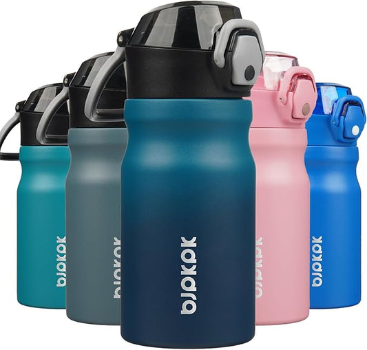 BJPKPK Insulated Water Bottle 14oz Stainless Steel Water Bottles With Straw And Carry Handle Double Wall Metal Thermo,Indigo Black