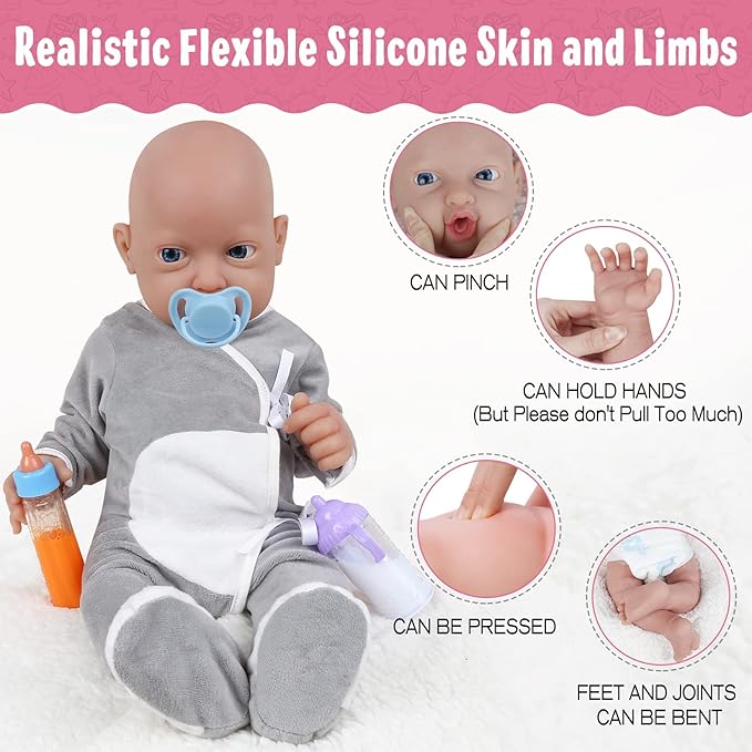 Vollence 10 inch Full Silicone Baby Dolls Realistic, Not Vinyl Dolls, Real Lifelike Realistic Newborn Silicone Baby Doll for Child Christmas Children's Day - Boy