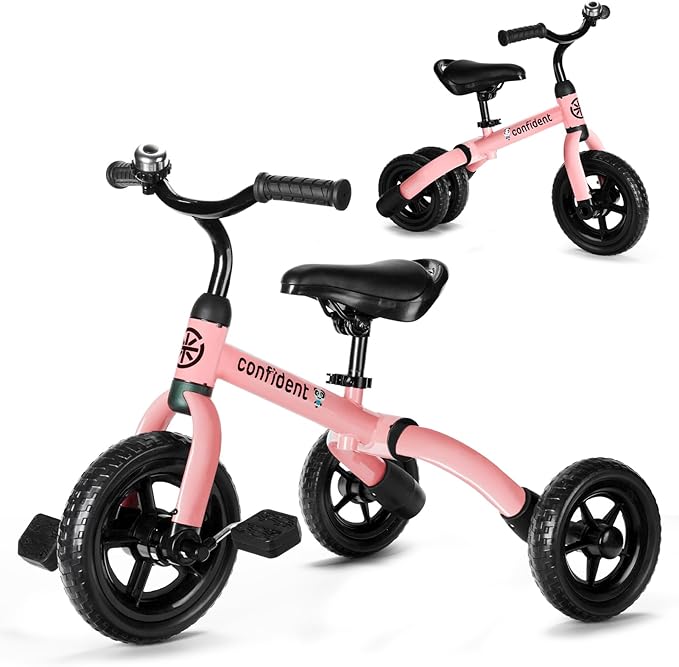 XPIY Tricycle for Toddlers Age 2 to 4 Years Old, 3 in 1 Folding Toddler Bike for Boys and Girls, Kids' Bike Trike with Detachable Pedal and Adjustable Seat Light Pink