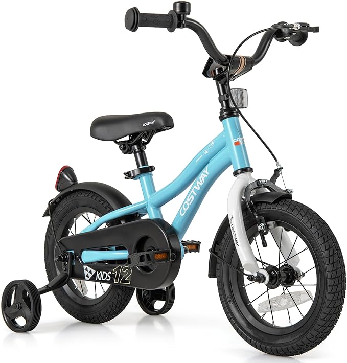 COSTWAY 12/14/16/18 Inch Kids Bike, Children Toddler Bicycle with Training Wheels, Adjustable Seat & Handlebar, Handbrake & Coaster Brake, Reflectors, Bell, Suitable for 3-8 Years Old Boys Girls