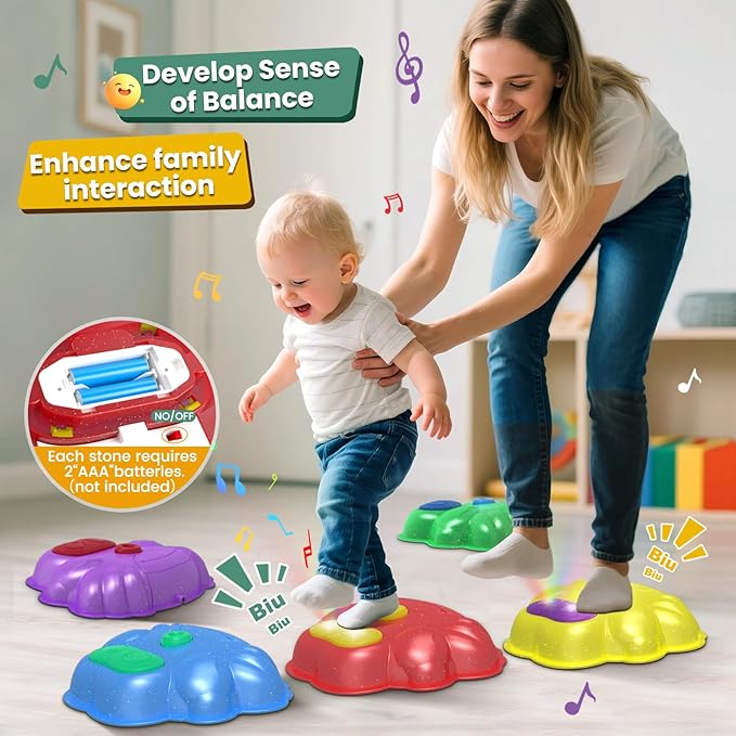 Light Up Stepping Stone for Kids: Sensory Motor Skill Toys for Active Toddler Obstacle Course Play - 5 Packs Durable Outdoor & Indoor Balance Toy - Great Gift for Boys Girls Ages 3 4 5 6 7