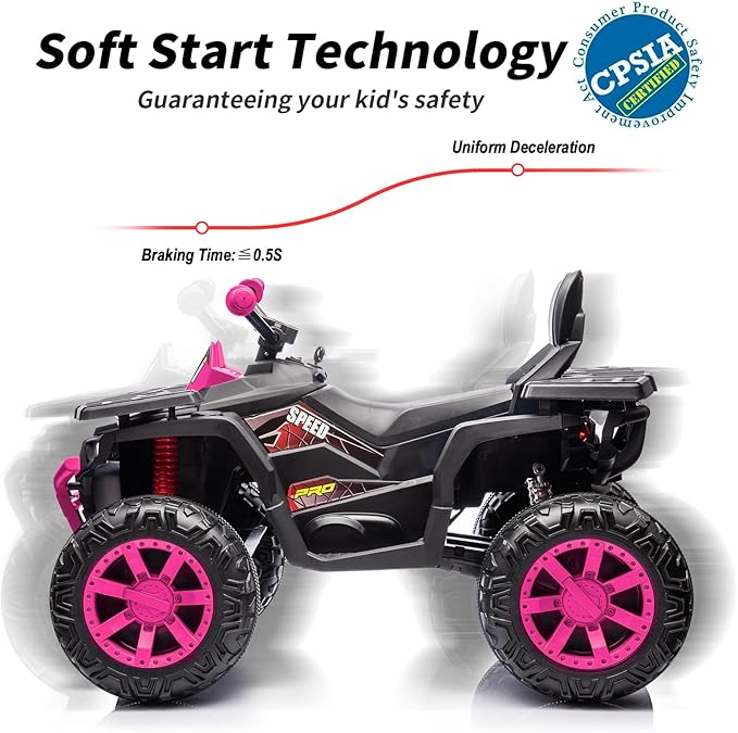 Kids ATV 4 Wheeler, 24V 4WD Electric ATV Ride On Toy for Big Kid with 2-Seater, 4x200W Motor - Rose Pink