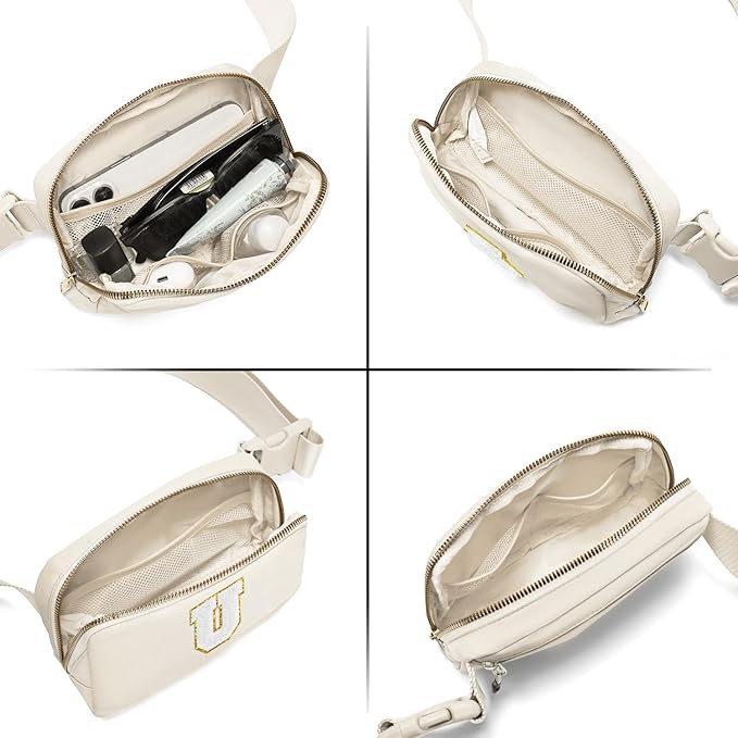 Gitus Birthday Gifts for 8 9 10 11 12 13 Year Old Girls Personalized Fanny Pack Crossbody Bags with Initial Letter Patch Belt Bag for Teen Girls Cute Trendy Stuff Travel Essentials (Ivory-U)