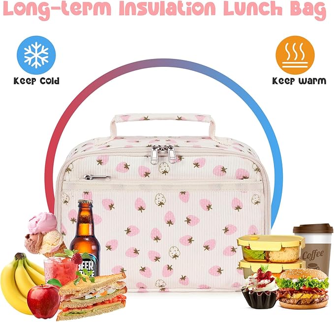 Bluboon Kids Girls Lunch Bag Insulated Lunch Box for school Corduroy Lunch Cooler Organizer School Kids Lunch Tote