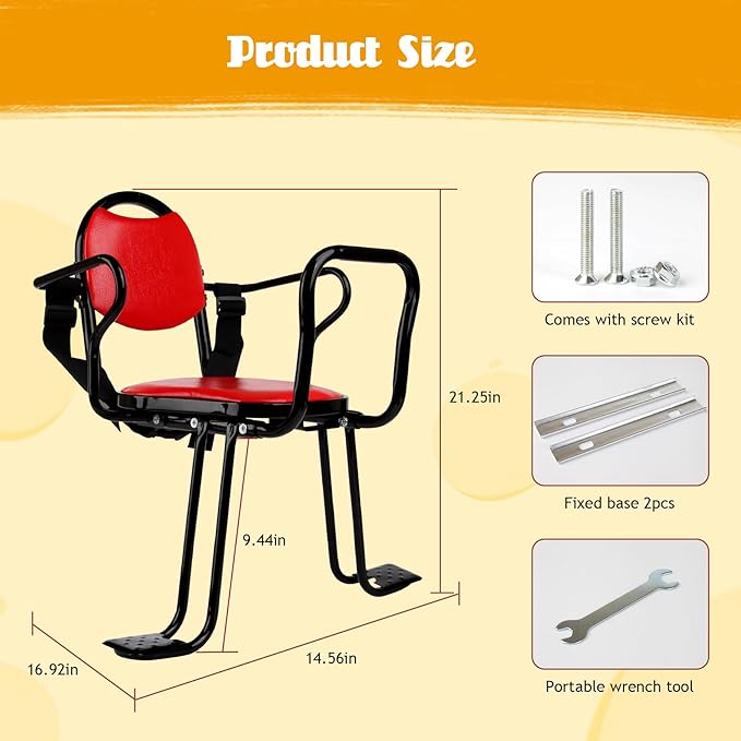 Rear Child Bike seat,Kid Rear Bike seat, Rear Mounted Bike Seat with Harness, Armrests and Pedals for Adult Bikes Ages 2 to 8 Years(Up to 110lb)