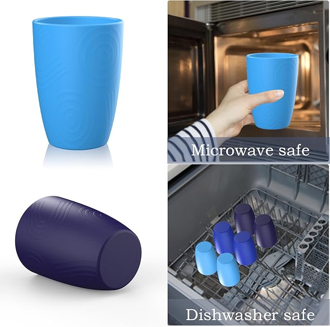 Homienly Glasses Drinking Set Premium Wheat Straw Cups Set of 6 Alternative to Plastic Cups Unbreakable Water Tumblers Reusable Cups for Kitchen Dishwasher Safe Water Glasses(12 OZ Blue Sky)