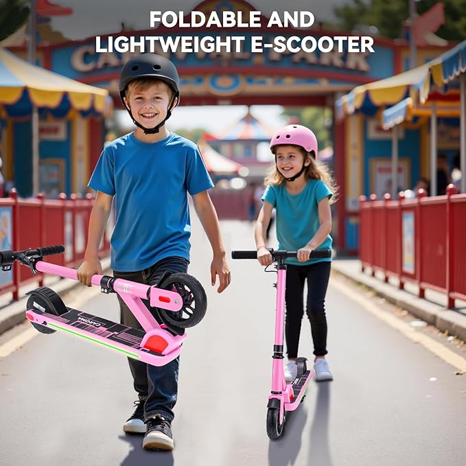Caroma Electric Scooter for Kids Ages 6-14, 150W/180W Motor,10 MPH Max Speed & 7 Miles,Adjustable Height & Speed,Colorful Lights,LED Display,Foldable Kids Electric Scooter 132 Lbs Max Load