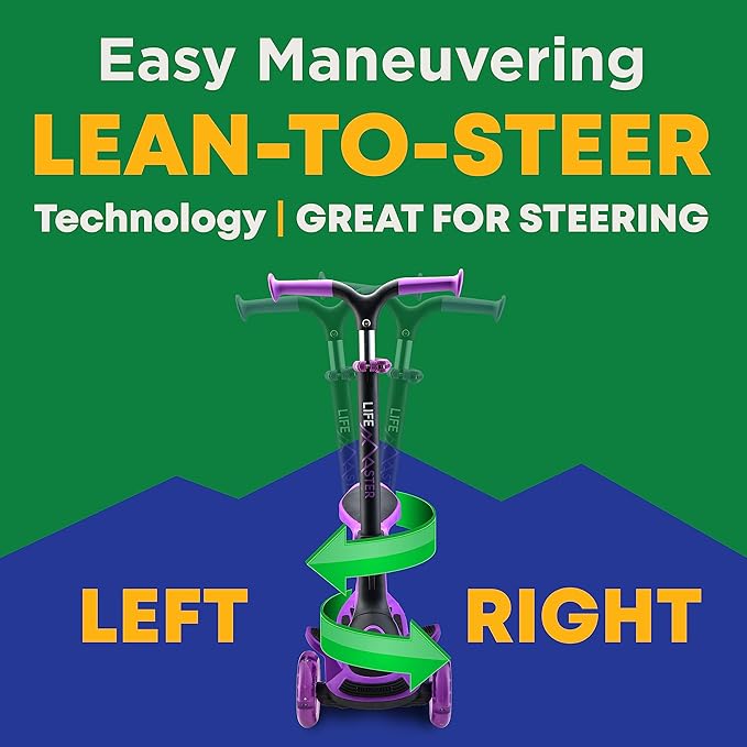 Kids Scooter – Foldable Seat – LED Wheel Lights Illuminate When Rolling – Children and Toddler 3 Wheel Kick Scooter – Adjustable Handlebar – Indoor and Outdoor- by Lifemaster