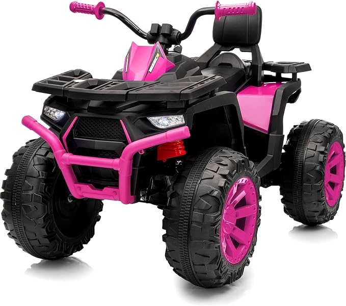 12V Kids 4 Wheeler ATV, 2-Seater Electric ATV Four Wheeler for Big Kids with Bluetooth, 14.4" Big Wheels - Rose Pink