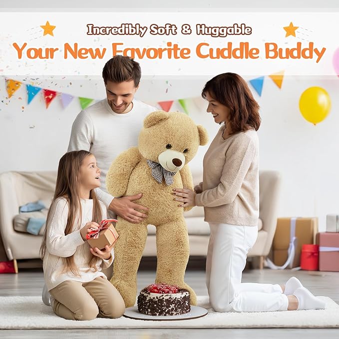 MorisMos Bow Tie Giant Teddy Bear 4 Feet, 47inch Stuffed Animal Big Teddy Bear Plush, Classic Girlfriend Boyfriend Gift Birthday, Brown