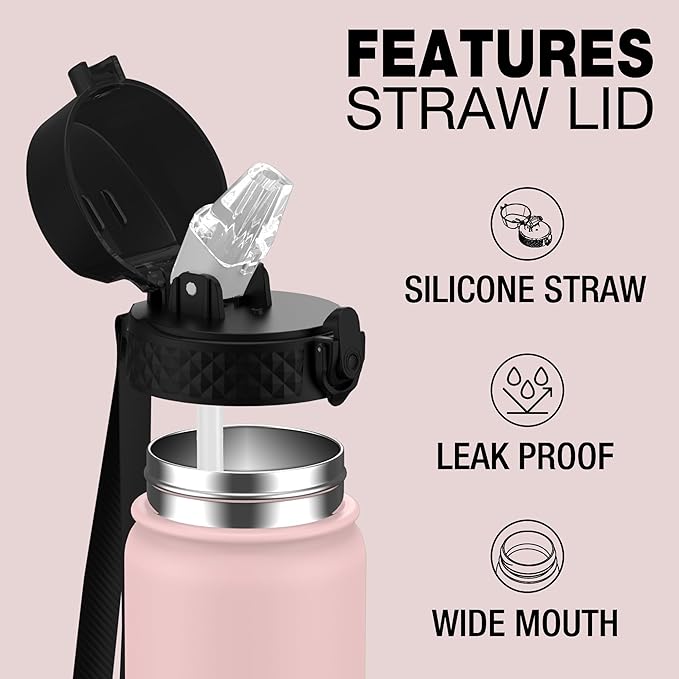 Kids Water Bottle, GOPPUS 18 Oz Stainless Steel Travel Bottle, Double Wall Vacuum Leak Proof Kids Cup for School Boys Girls,Pink