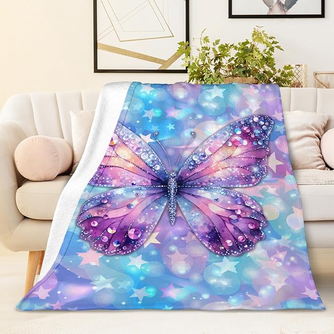 Girls Blanket Butterfly Blankets for Girls Teens Gift for Daughter Granddaughter, Cozy 60 x 50 Inches Butterfly Theme Flannel Throws for Bed Living Room Garden