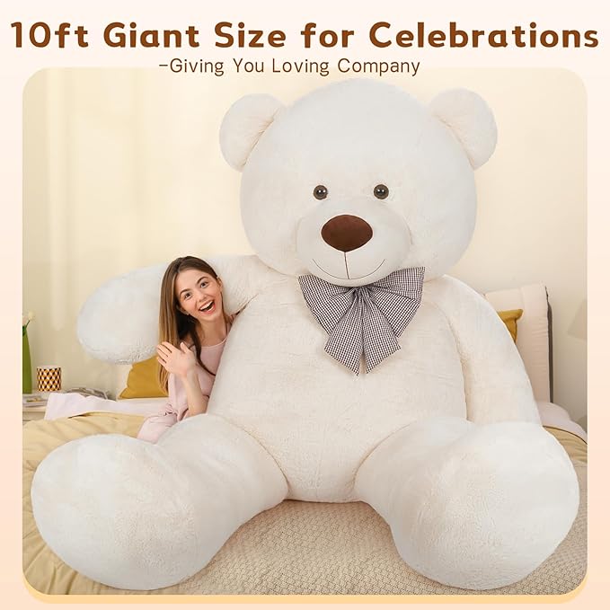 MaoGoLan Giant Teddy Bear 10ft Stuffed Animal, Huge Jumbo Size 10 Feet Teddy Bear Plush, Charming and Fluffy Teddy Bear for Decorations, Celebrations,Valentines Day,Baby Shower,White