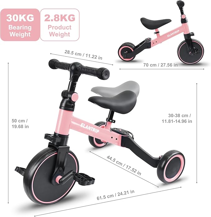 Elantrip 5 in 1 Balance Bike for 1 to 3 Years Old Kids,Toddler Tricycle Kids Trikes Tricycle, Best Toys for Boy & Girl, Balance Training,Adjustable Seat and Removable Pedal