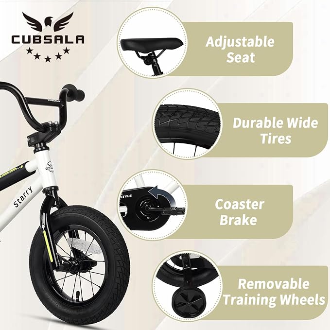 12 14 16 18 Inch Kids Bike BMX Style Bicycle with Training Wheels Coaster Brake for 2-10 Years Old Toddlers Boys Girls Multiple Colors