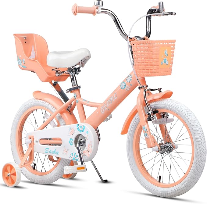 Glerc Sasha Girls Bike, 12-20 Inch Kids Bike for Children Ages 2-13 Years, Kids Bicycle with Doll-Seat & Basket & Training Wheels, Multiple Colors