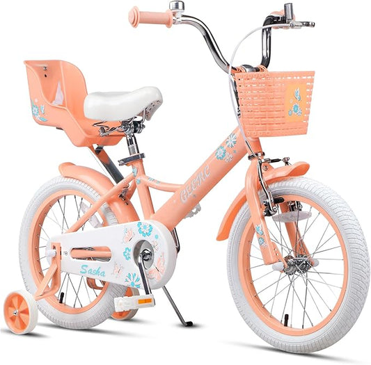 Glerc Sasha Girls Bike, 12-20 Inch Kids Bike for Children Ages 2-13 Years, Kids Bicycle with Doll-Seat & Basket & Training Wheels, Multiple Colors