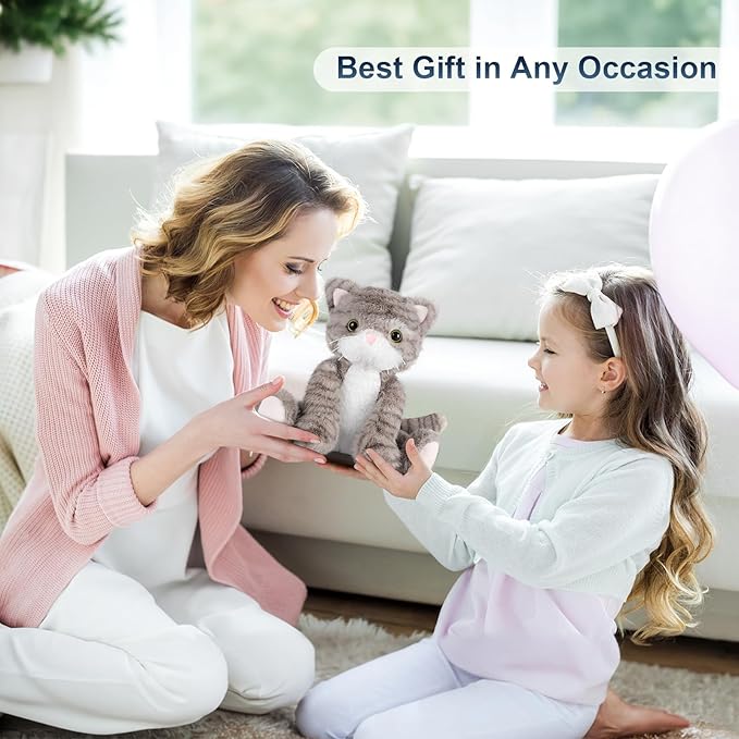 Heatable & Coolable Grey Cat Stuffed Animal, Cat Heating Pad Microwavable for Soothing & Relaxation, Lavender Scented Cat Plush Toy for Stress Relief, Stuffed Cat Toys for Kids