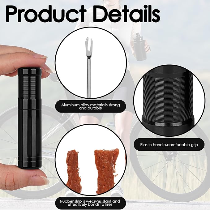 Tubeless Tire Plug Repair Kit, Bike Tire Repair Kits, Tubeless Tire Tyre Repair Kit and Sealant Injector Syringe Set with Valve Removal Tool Kit