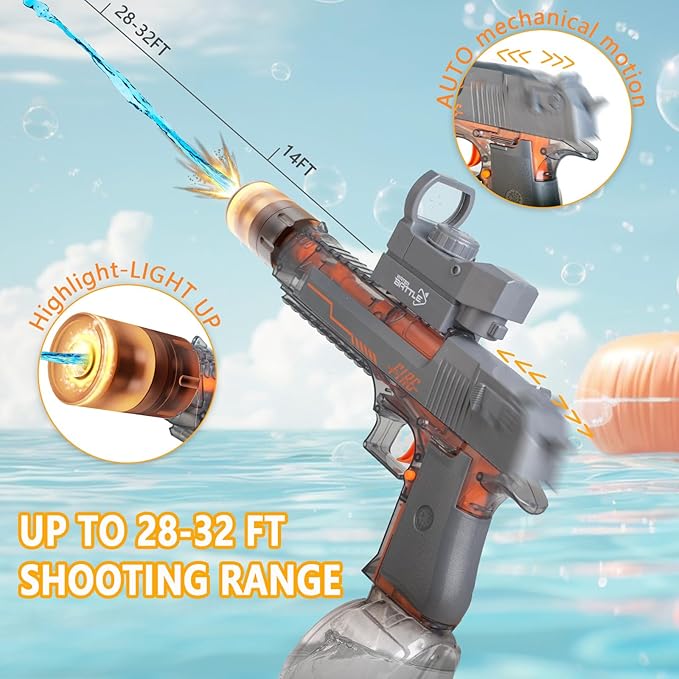 Upgrade Electric Water Gun with LED Light Large Capacity Automatic High-Pressure Powerful Water Gun, Suitable for Children/Adults Summer Swimming Pool Beach Outdoor Toys
