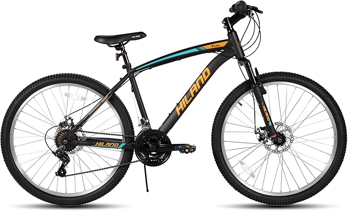 HILAND Mens and Womens Mountain Bike, 26 Inch 18 Speed Mountain Bicycle with Dual Disc Brake, Front Suspension Fork, High Carbon Steel Frame Urban Commuter Bike for Adults