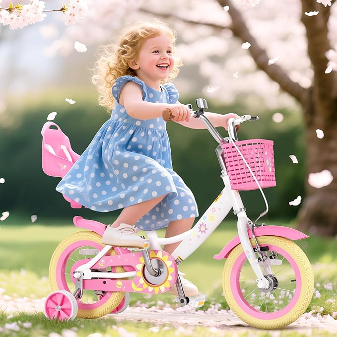 XJD Girls Bike for Toddlers and Kids Ages 2-12 Years Old,12 14 16 Inch Kids Bike with Training Wheels & Basket