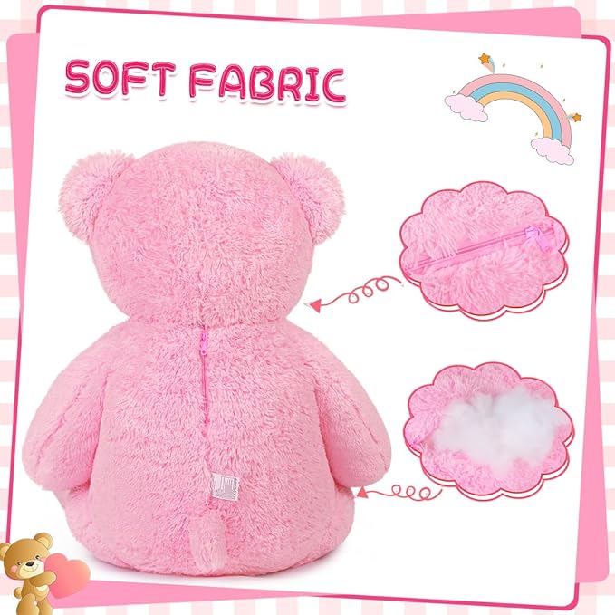 Giant Pink Teddy Bear 47" Stuffed Animals Plush Toy, 4 Feet Cute Life Size Big Soft Bear for Boy Girl Birthday Valentine Mother's Day, 120CM, 5LBs