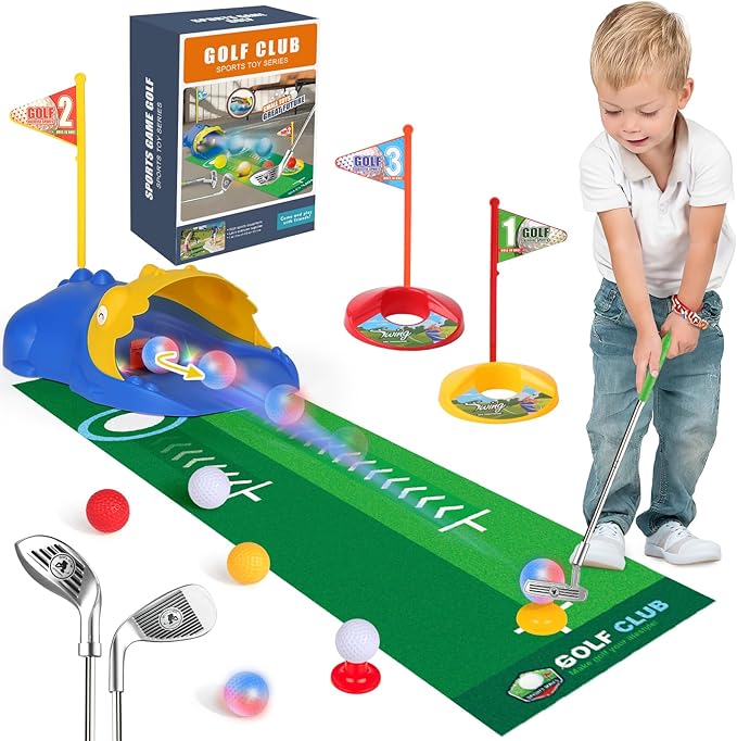 Liberry Kids Golf Set for 3 4 5 6 Years Old Boys Girls, Toddler Golf Clubs Set with Automatic Ball Returner, Glow Balls, Putting Mat, Indoor Outdoor Sports Toy Birthday Gift
